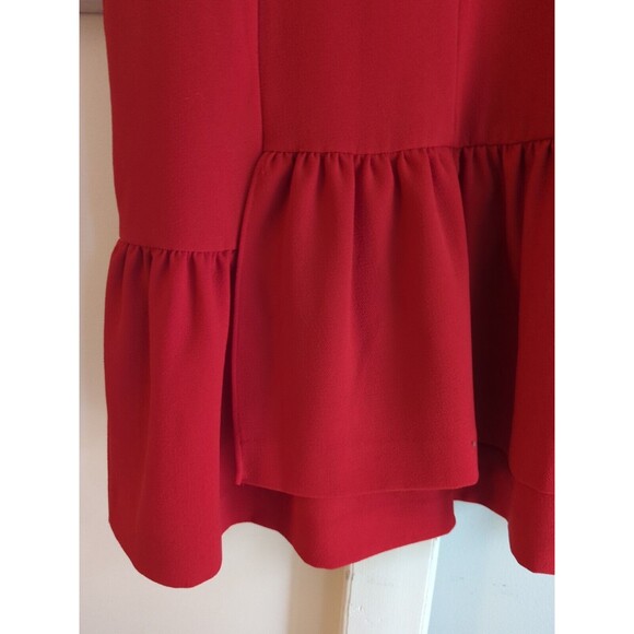 1901 Women's Petite M Bright Red Cap Sleeves Knee Length Ruffle Dress Layered - Picture 5 of 12
